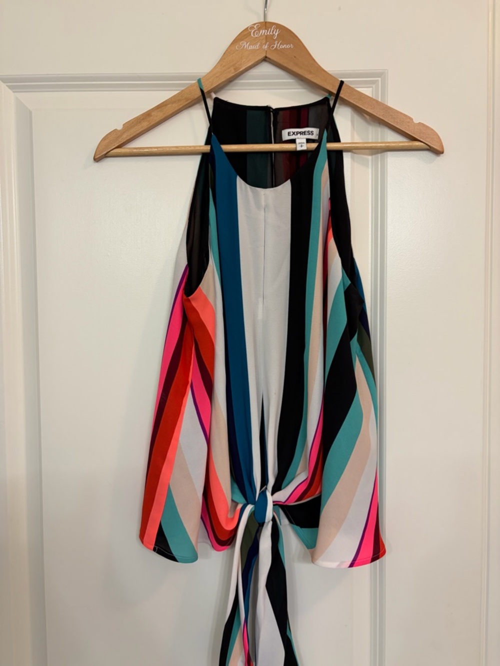 Express Multi-Stripe Tie-Front Halter Camisole - Black, Teal, Pink, Red, White